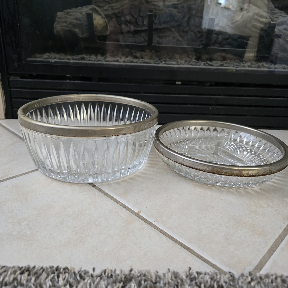 1960's Leonard Italy Crystal Bowls With Silver Rim
